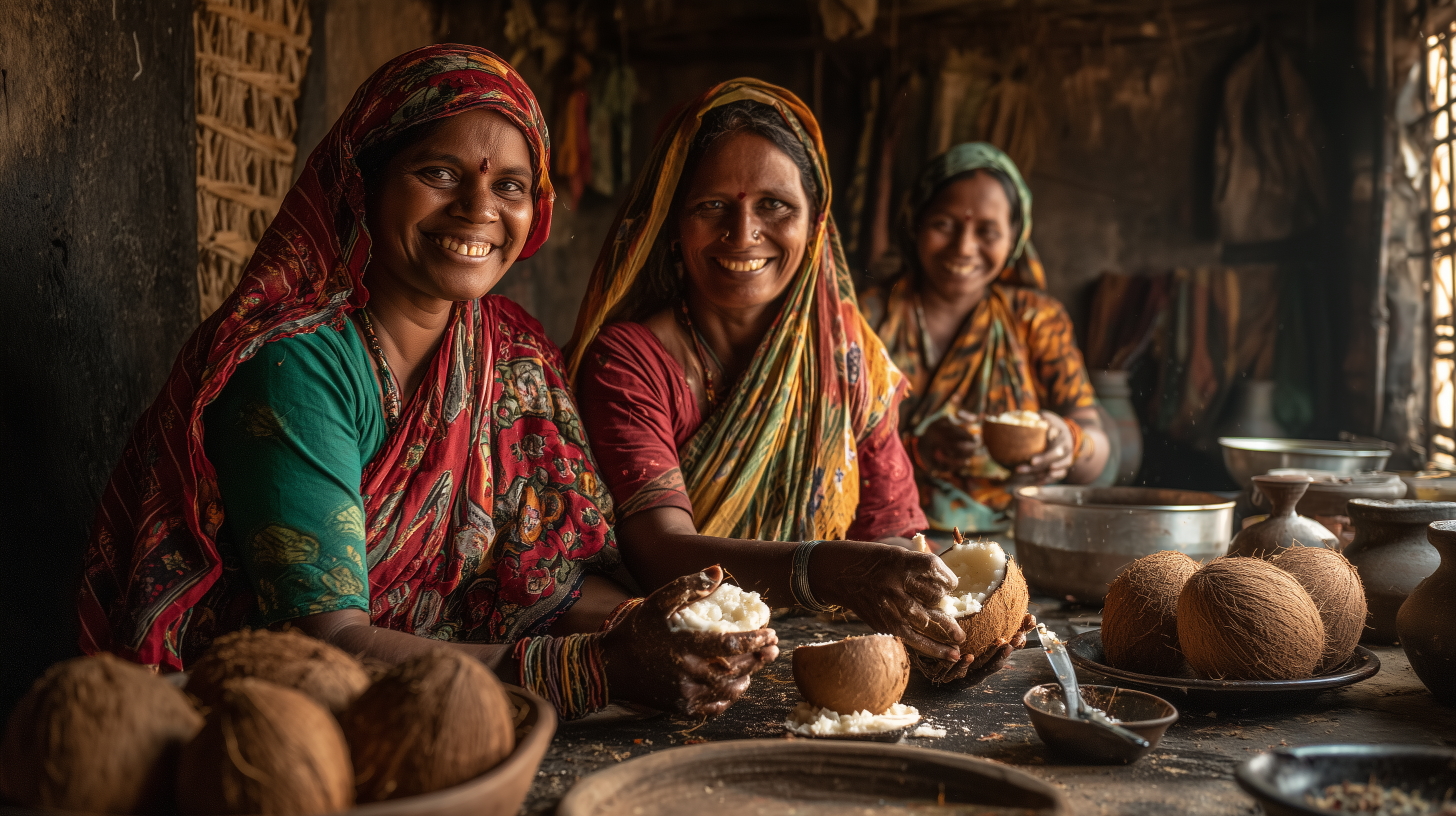 Rural women in Adamdighi preparing traditional Bengali foods